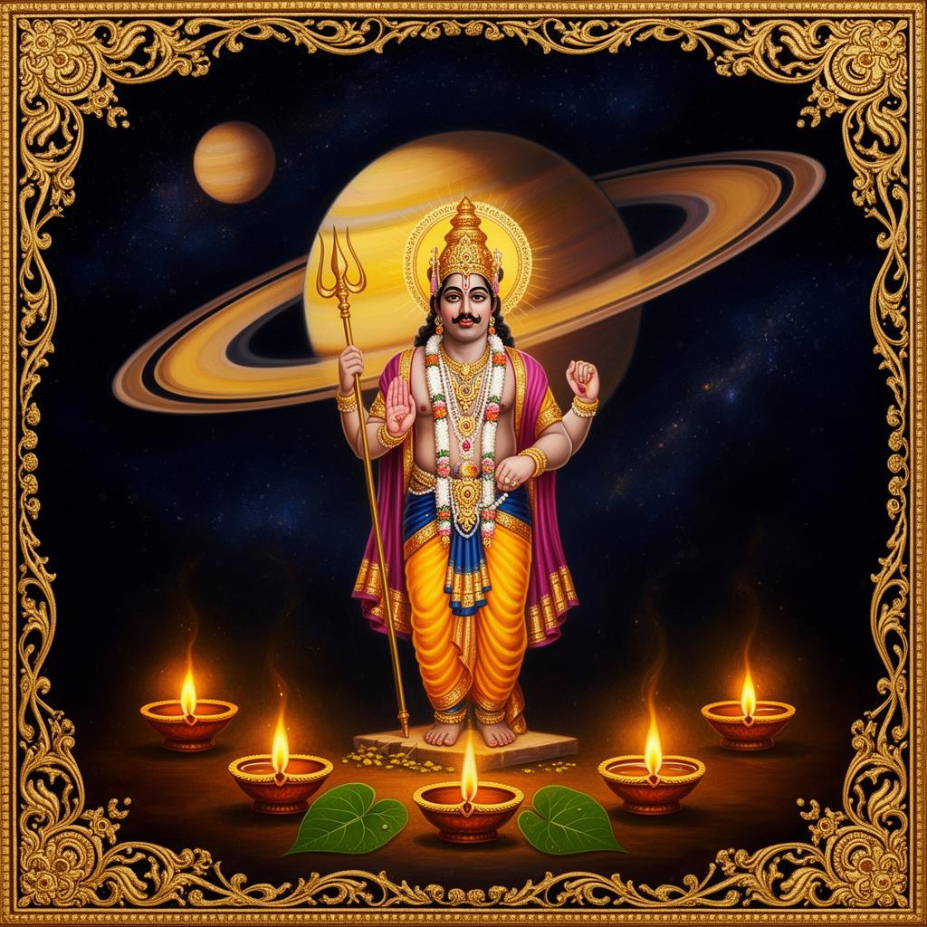 Shri Shani Dev portrait with Saturn